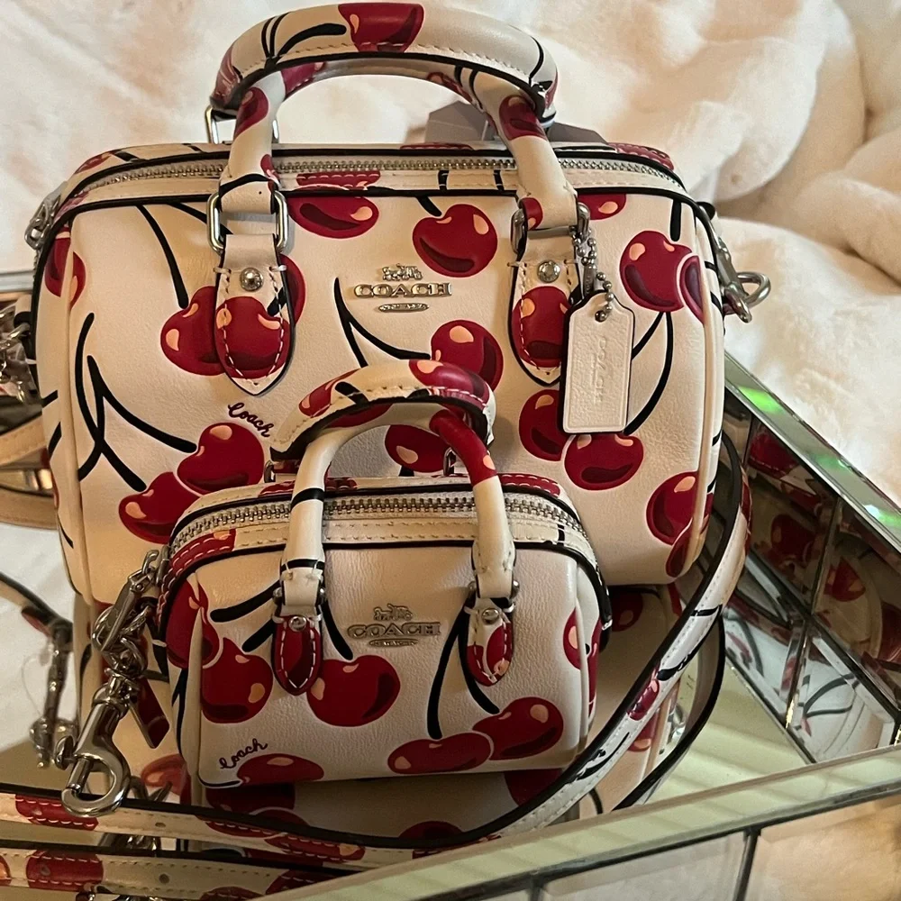 Coach Cream and Red Satchel Set with Cherry Print - Picture 9 of 11